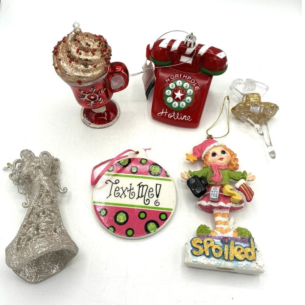 Christmas Ornament Lot of 6 Whimsical North Pole Hotline Spoiled Text Me